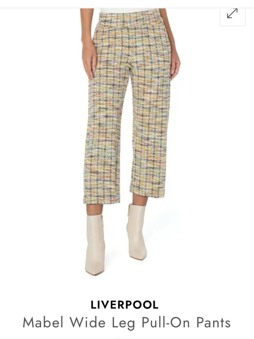 Liverpool Cropped Wide-Leg Pull-On Pants in Multi Tweed